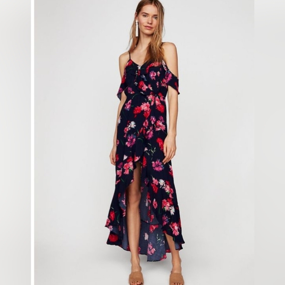 Express Women's Floral Navy Maxi Dress Spaghetti Adjustable Straps Sz S - Picture 1 of 14